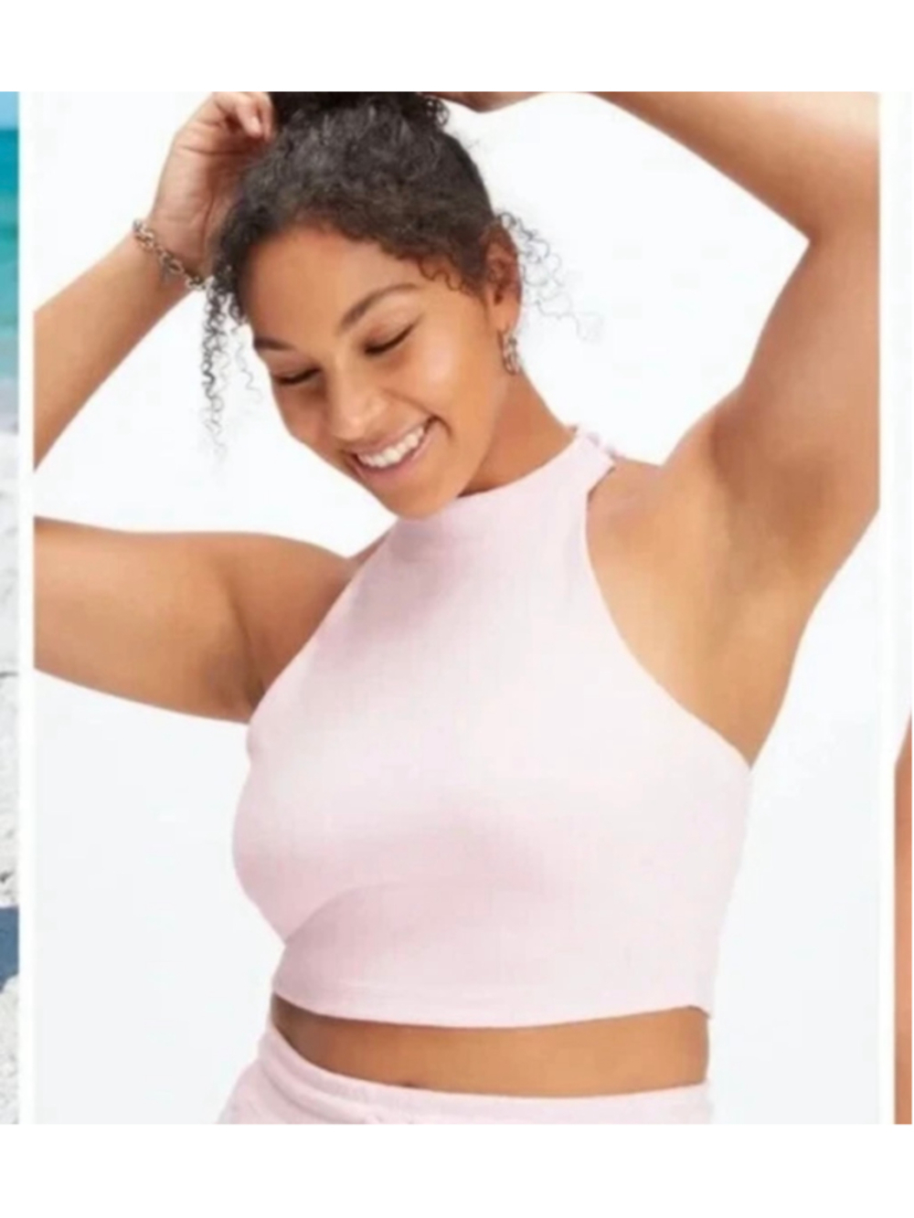 Fabletics Terry Built-In Bra Tank XL Baby Pink NWT